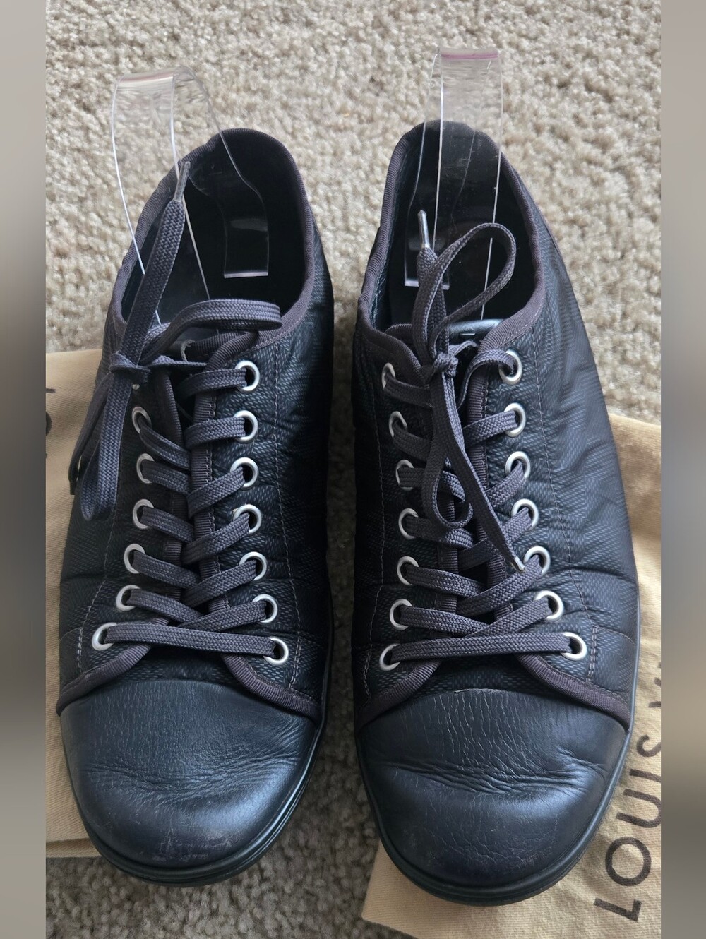 Louis Vuitton Damier Graphite Men's Sneakers Low Top Lace Up Black Size 9.5